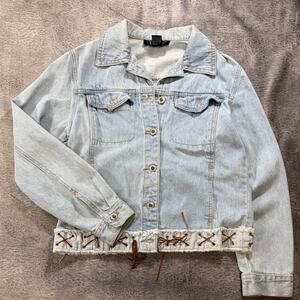 Vintage Lace Up Hem Denim Jacket